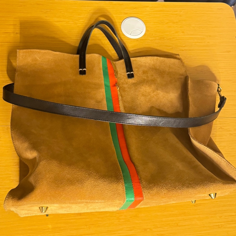 Clare V Simple Tote Camel Suede Nappa Mini Stripe - Picture 10 of 11